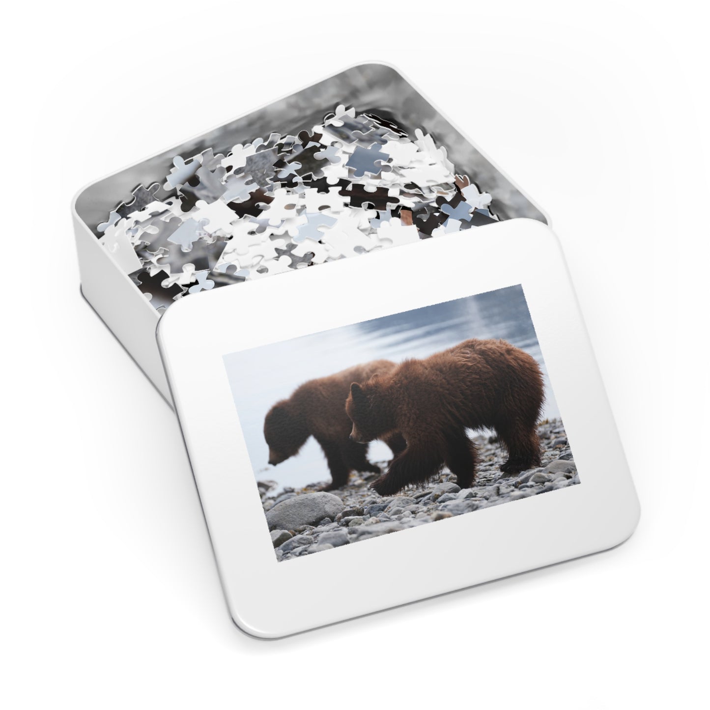 Cuddle Up with Grizzly Cubs!, Jigsaw Puzzle with Tin