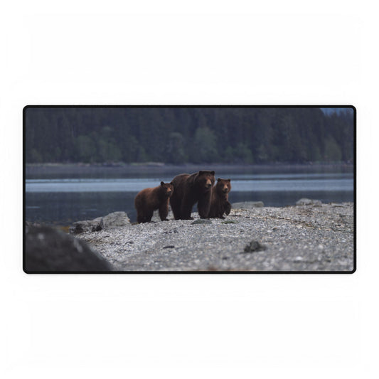 Bearly Working Desk Mat, Alaska Wildlife Mouse Pad, Nature Office Decor, Animal Mama Bear Cubs, Non-Slip Gaming Mat, Work Desk Accessories