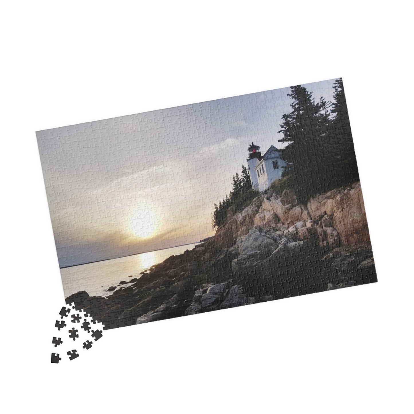 Lighthouse Logic: The Bright Side of Puzzling, Jigsaw Puzzle, Bass Harbor Lighthouse, Scenic Puzzle, Gift Idea for Puzzle Enthusiasts