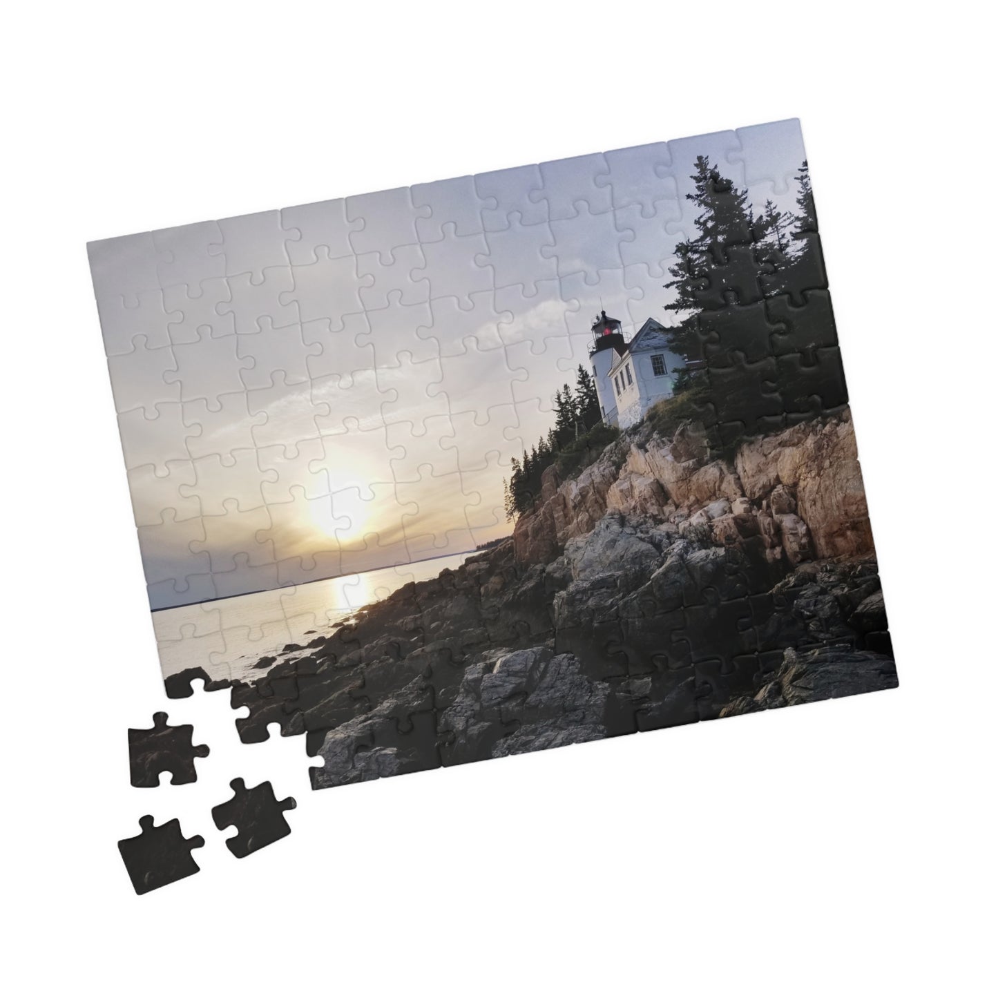 Lighthouse Logic: The Bright Side of Puzzling, Jigsaw Puzzle, Bass Harbor Lighthouse, Scenic Puzzle, Gift Idea for Puzzle Enthusiasts