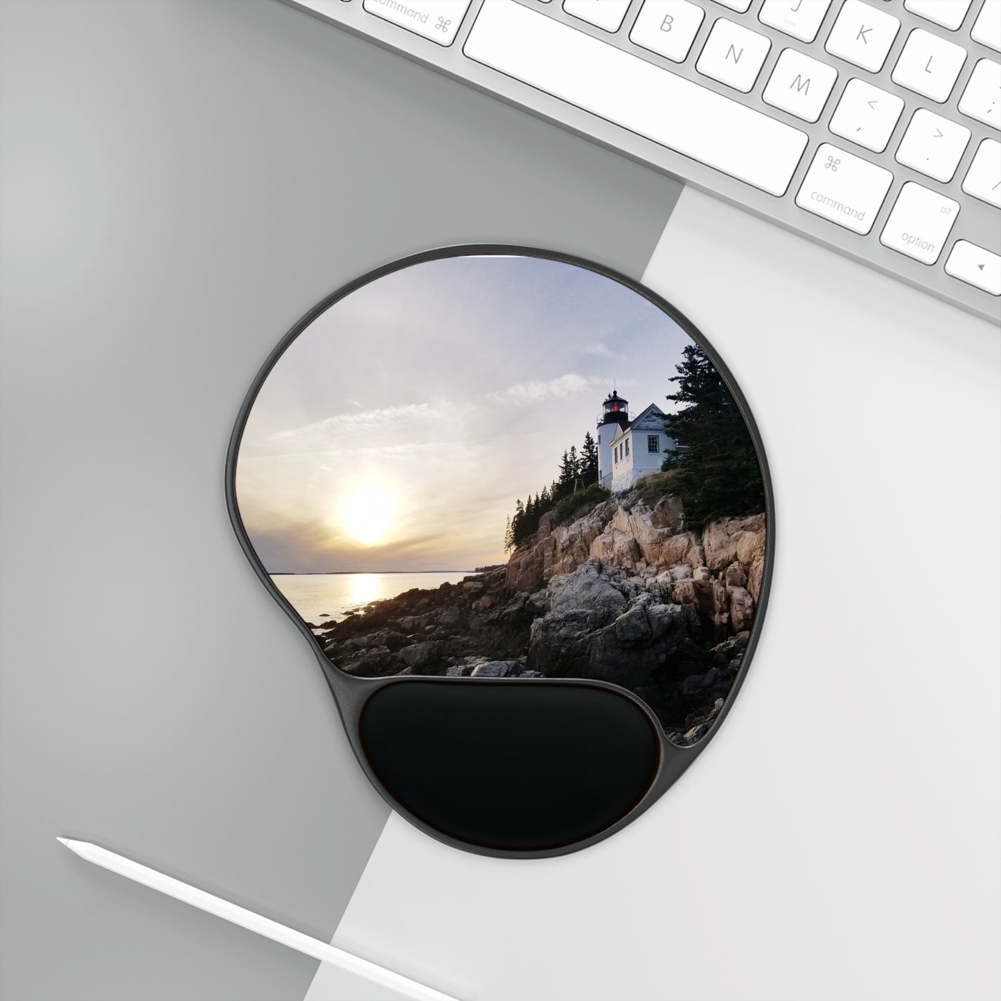 Lost in Thought, Found in Bass Harbor Lighthouse Mouse Pad with Wrist Rest, Navigate Your 8-Hour Workday with Comfort and Coastal Daydreams!