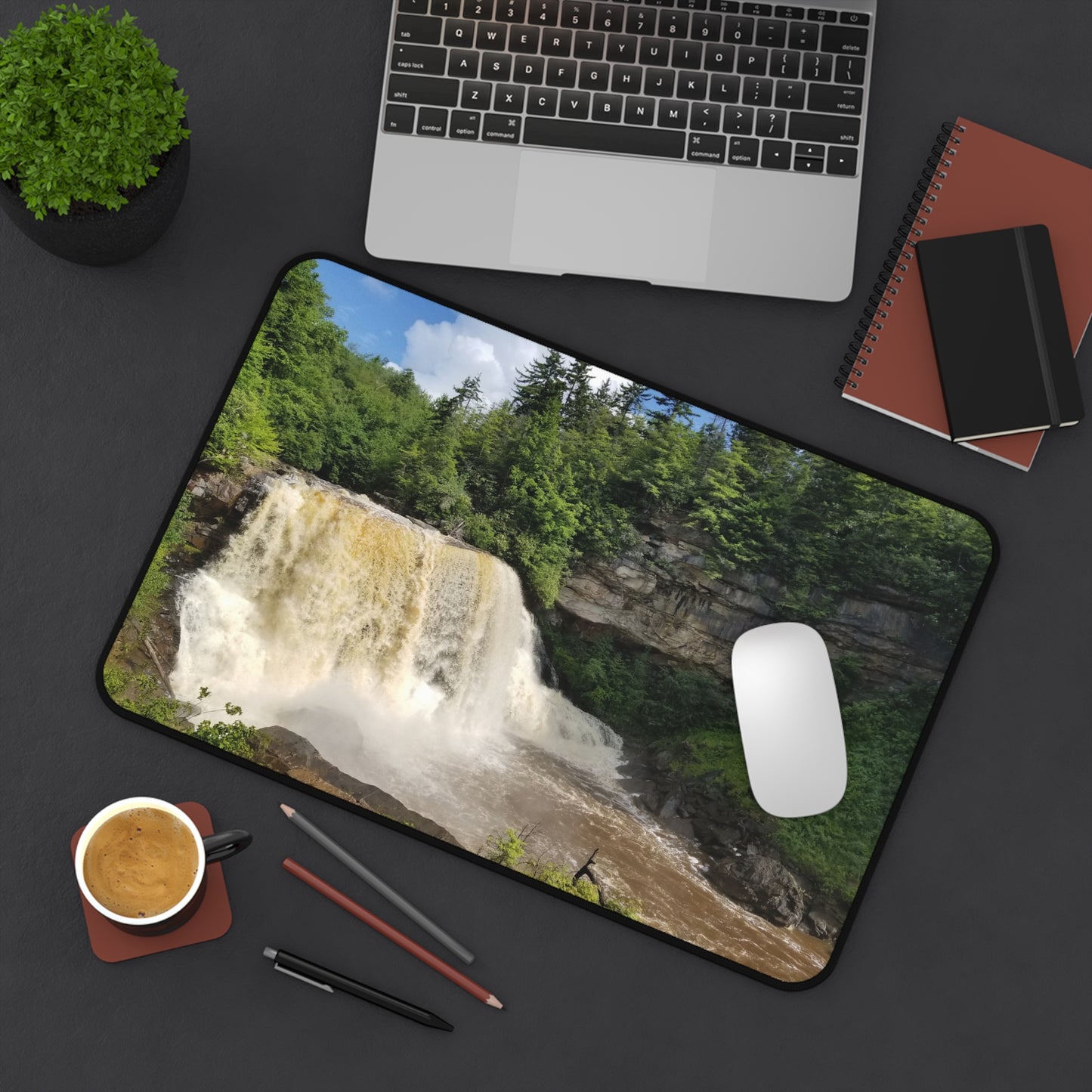 Work? Oh, You Mean Daydreaming with a Keyboard, Desk Mat, Blackwater Falls Design