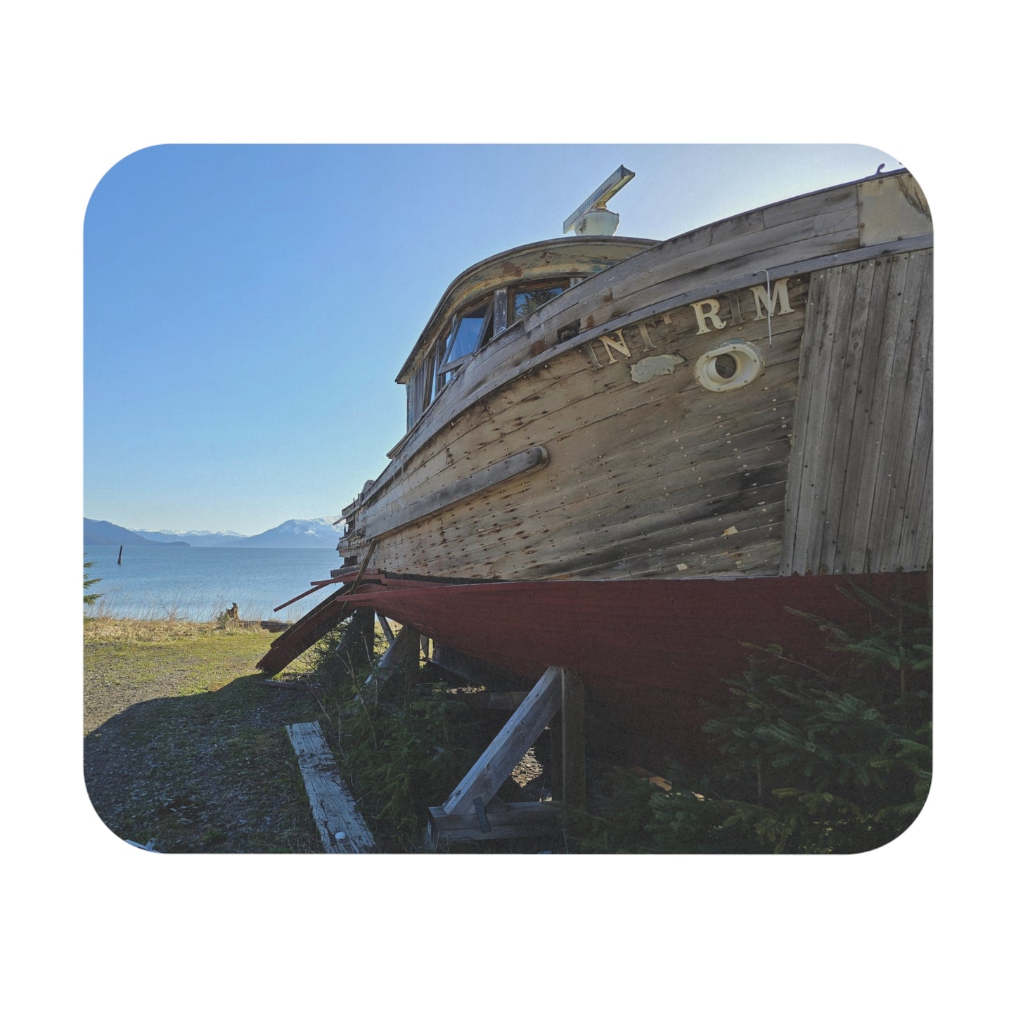 Mentally on an Island, Physically at My Desk, Rustic Wooden Boat, Mouse Pad (Rectangle)