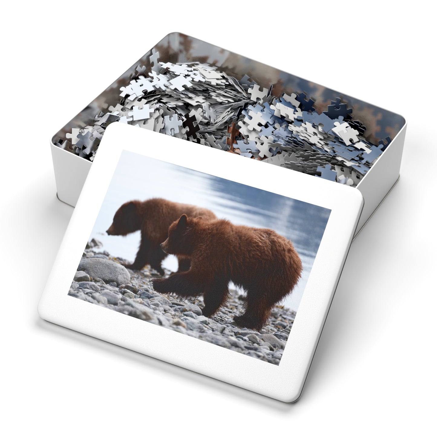 Cuddle Up with Grizzly Cubs!, Jigsaw Puzzle with Tin