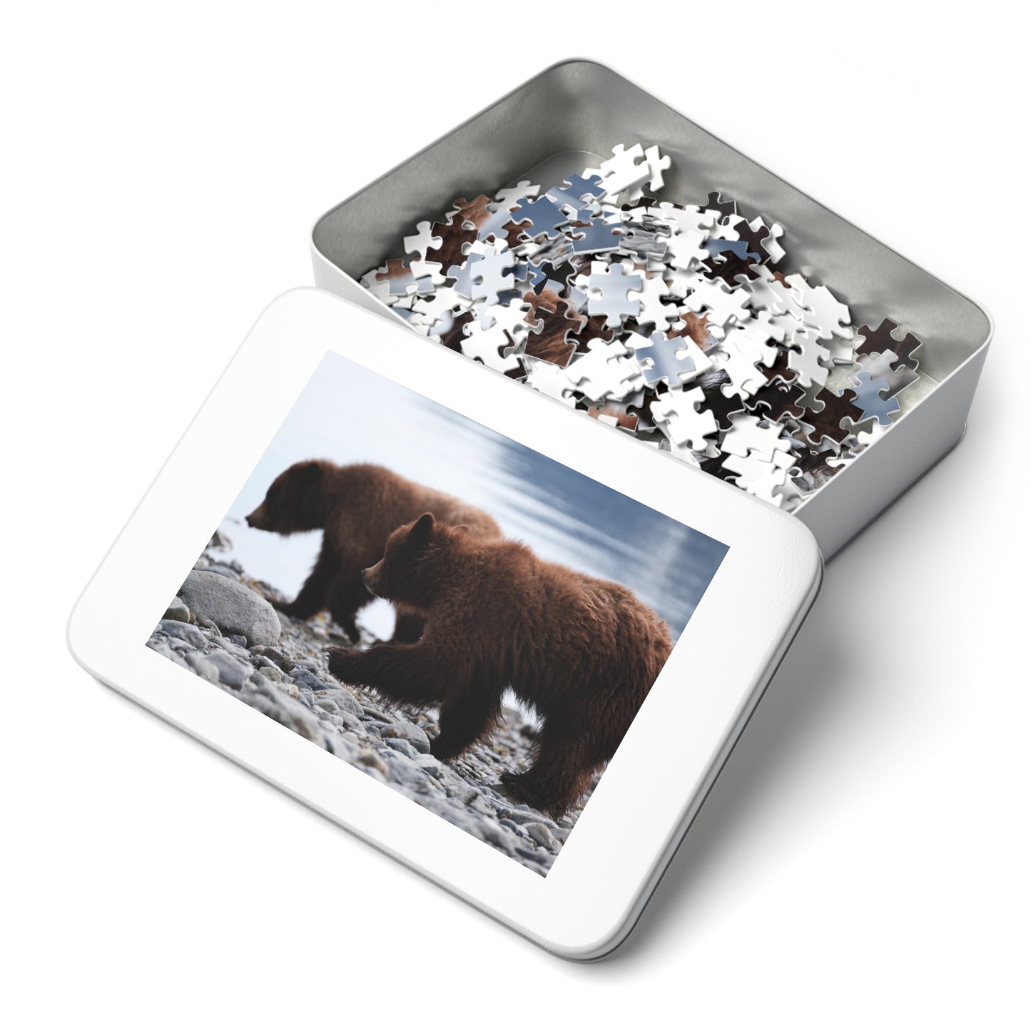 Cuddle Up with Grizzly Cubs!, Jigsaw Puzzle with Tin