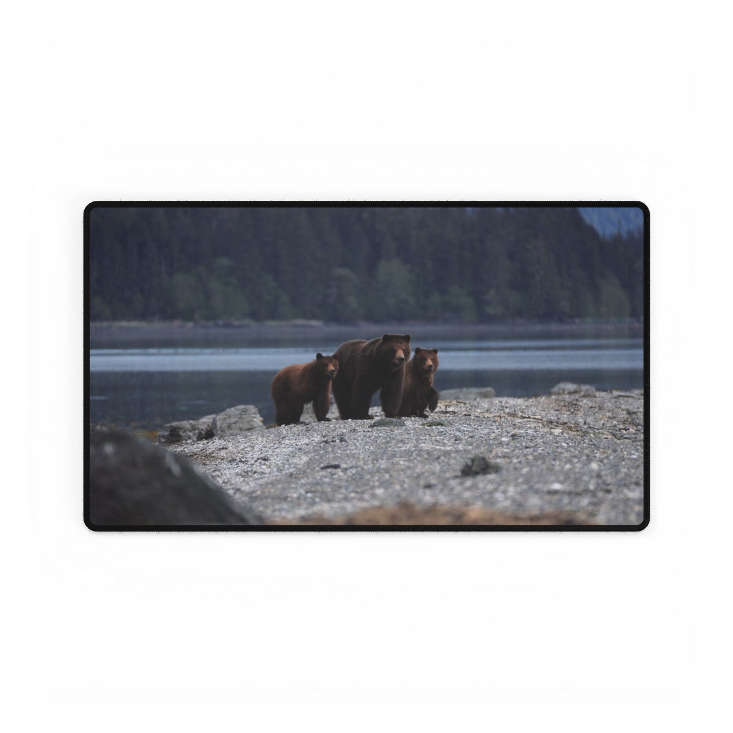 Bearly Working Desk Mat, Alaska Wildlife Mouse Pad, Nature Office Decor, Animal Mama Bear Cubs, Non-Slip Gaming Mat, Work Desk Accessories