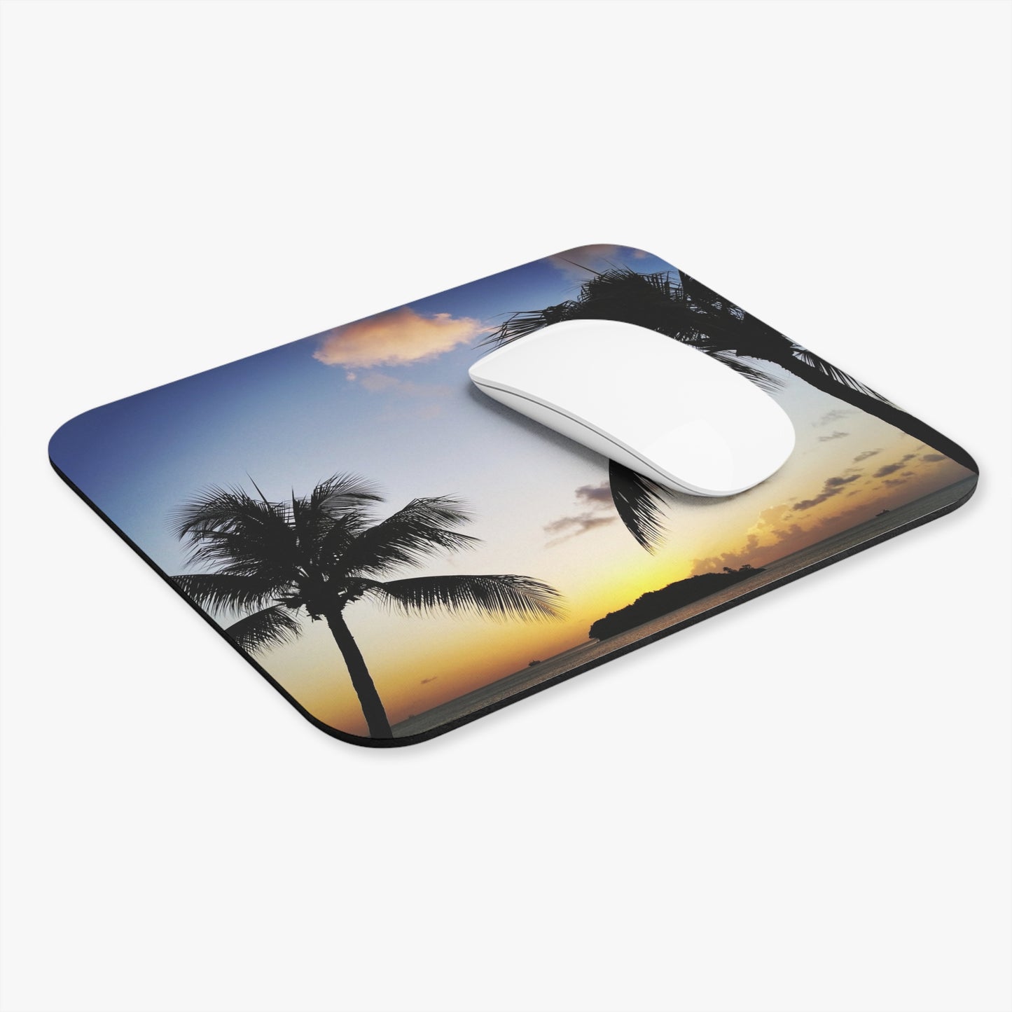 Working Hard and Barely Beachin’, Mouse Pad (Rectangle), Palm Trees, Coastal Vibes for Your Workspace