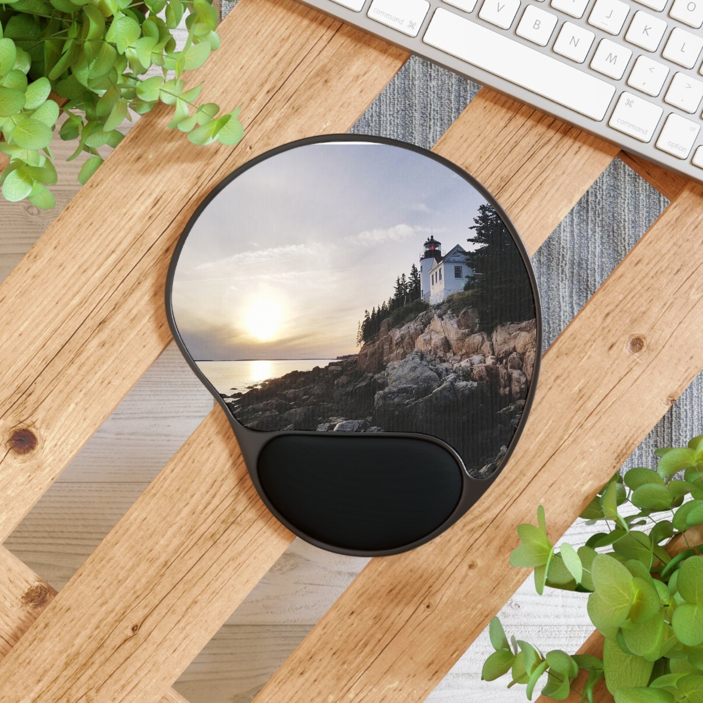 Lost in Thought, Found in Bass Harbor Lighthouse Mouse Pad with Wrist Rest, Navigate Your 8-Hour Workday with Comfort and Coastal Daydreams!