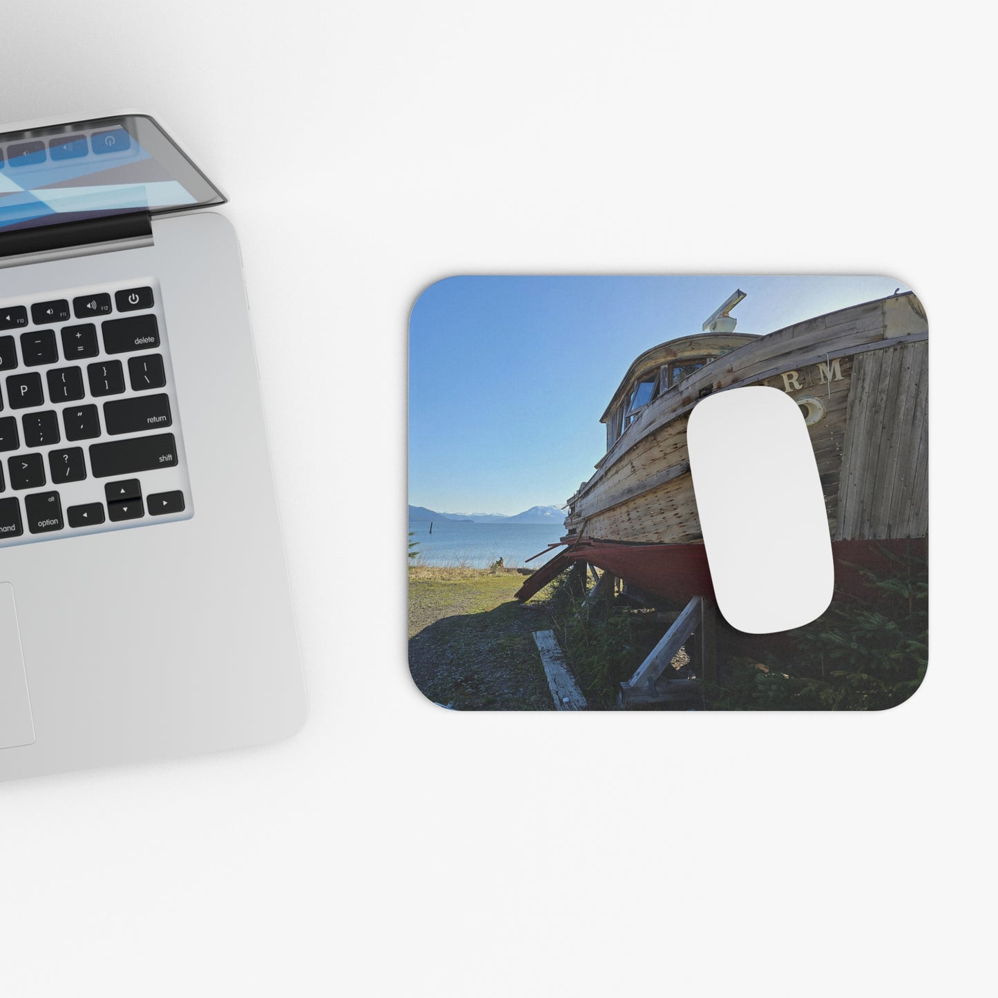 Mentally on an Island, Physically at My Desk, Rustic Wooden Boat, Mouse Pad (Rectangle)