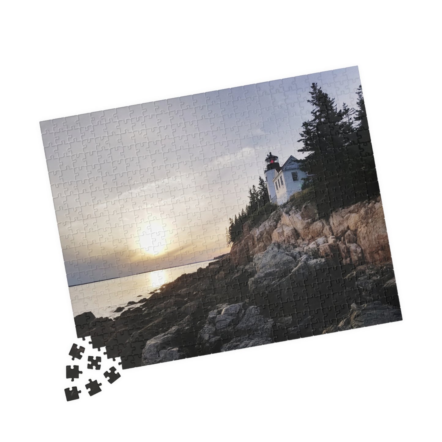 Lighthouse Logic: The Bright Side of Puzzling, Jigsaw Puzzle, Bass Harbor Lighthouse, Scenic Puzzle, Gift Idea for Puzzle Enthusiasts