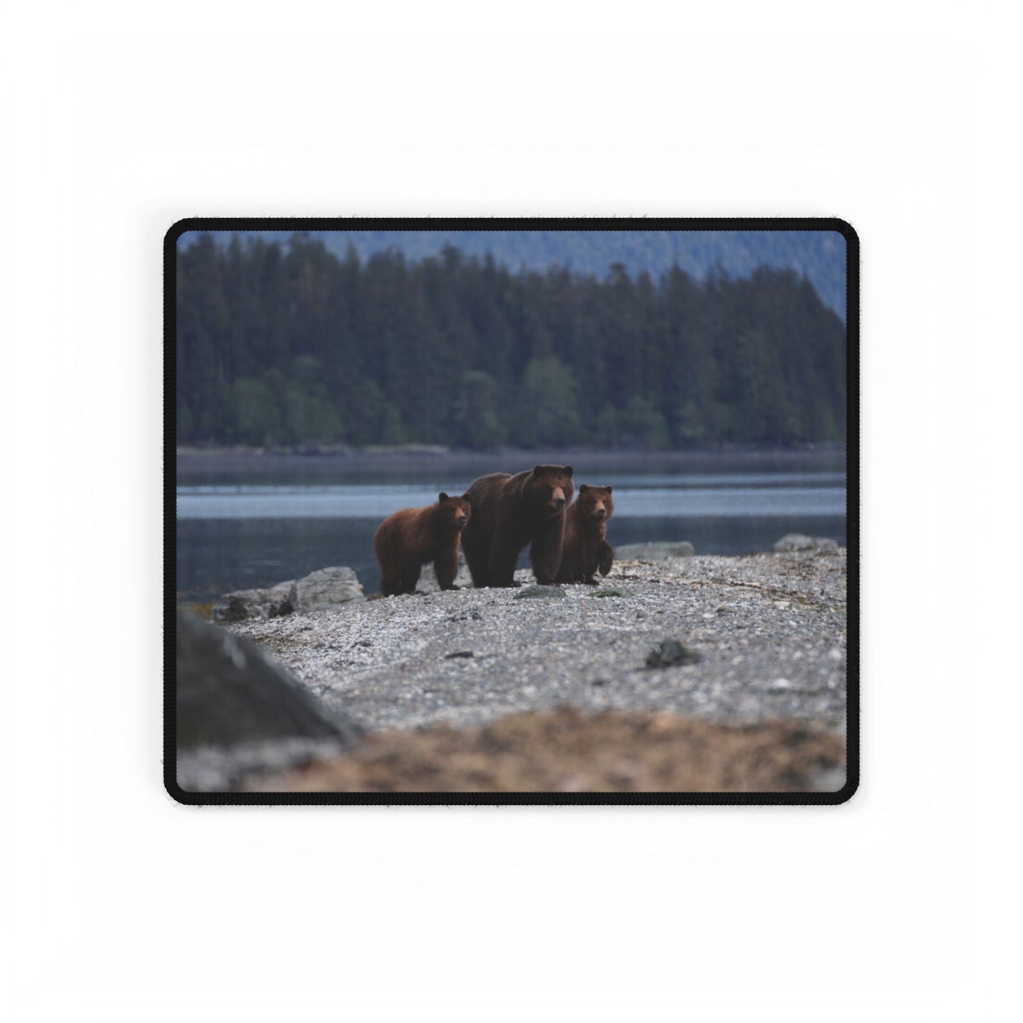 Bearly Working Desk Mat, Alaska Wildlife Mouse Pad, Nature Office Decor, Animal Mama Bear Cubs, Non-Slip Gaming Mat, Work Desk Accessories