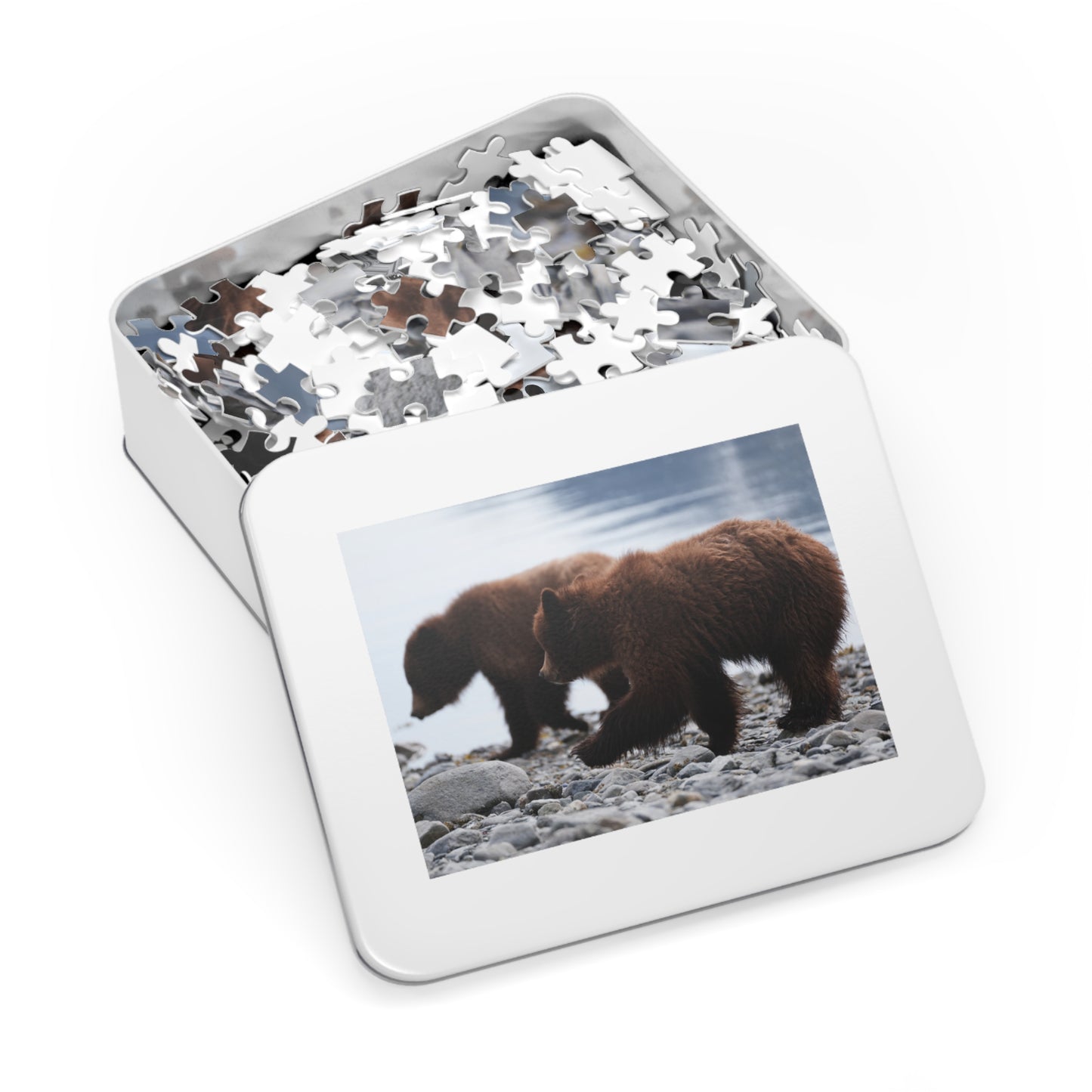 Cuddle Up with Grizzly Cubs!, Jigsaw Puzzle with Tin