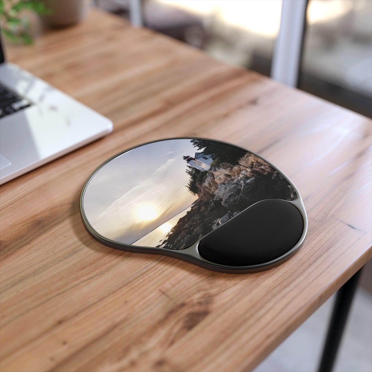 Lost in Thought, Found in Bass Harbor Lighthouse Mouse Pad with Wrist Rest, Navigate Your 8-Hour Workday with Comfort and Coastal Daydreams!