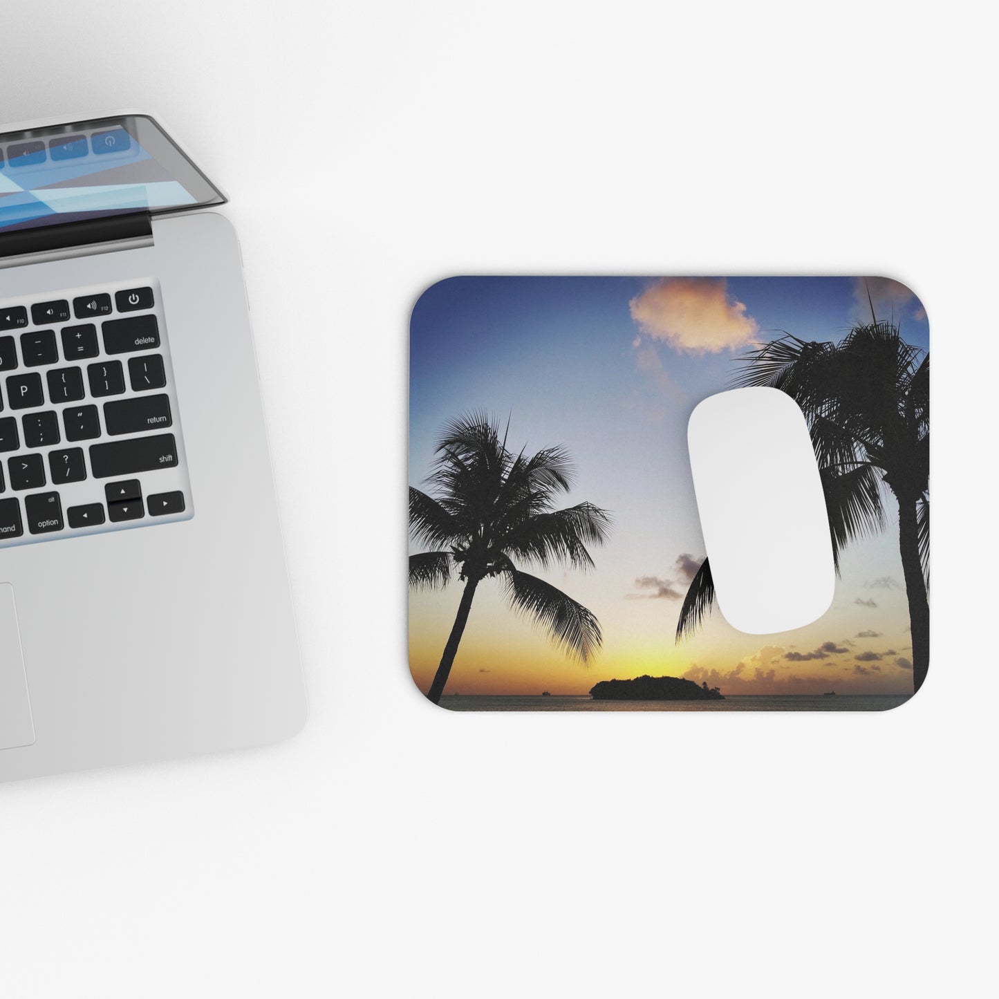 Working Hard and Barely Beachin’, Mouse Pad (Rectangle), Palm Trees, Coastal Vibes for Your Workspace