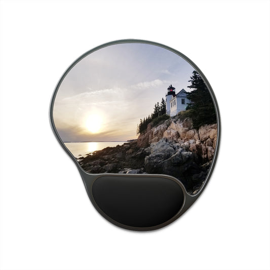 Lost in Thought, Found in Bass Harbor Lighthouse Mouse Pad with Wrist Rest, Navigate Your 8-Hour Workday with Comfort and Coastal Daydreams!